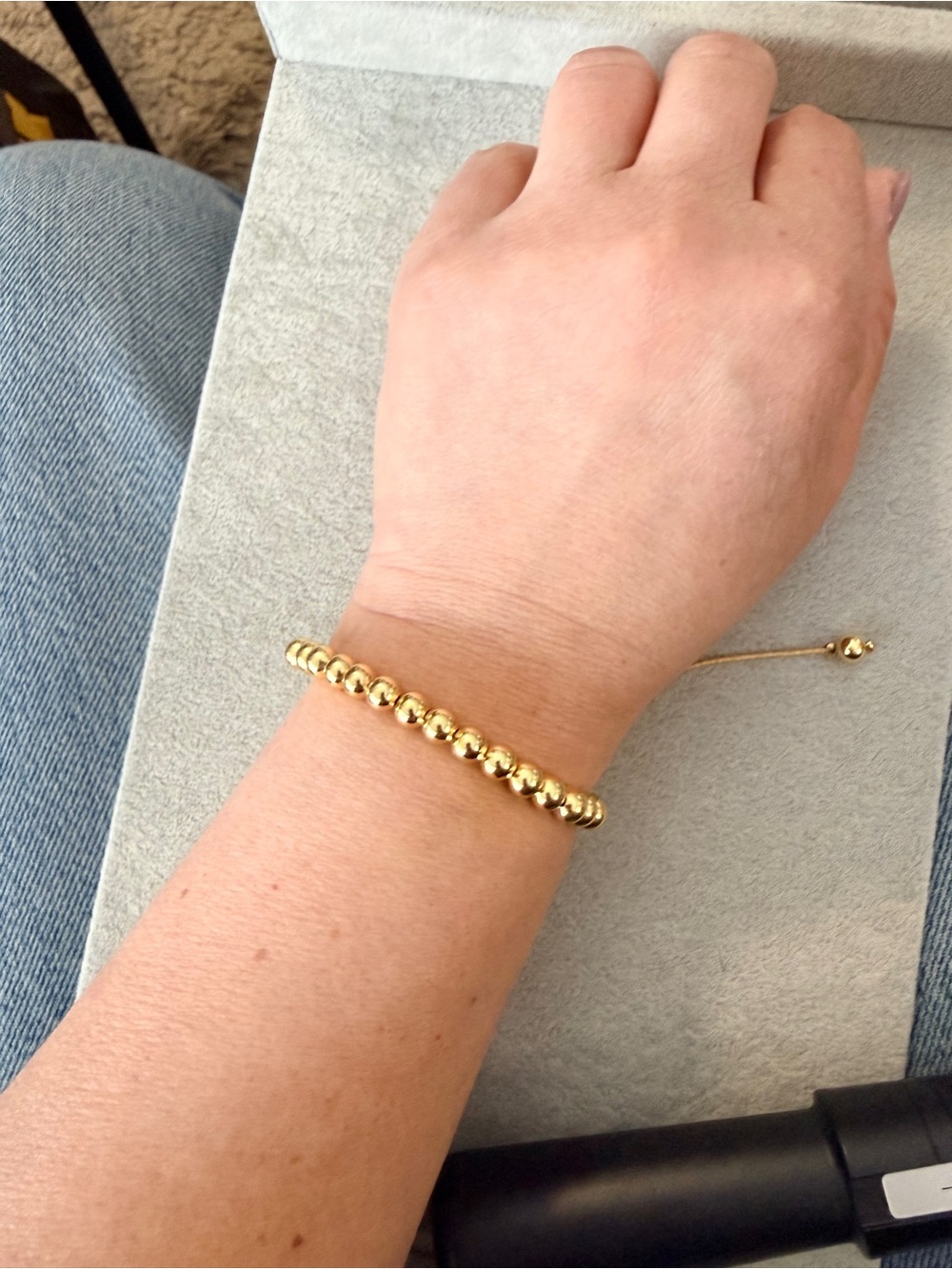 Gold Stainless Steel Beaded Stretch Bracelet | Minimalist Stackable 1 piece